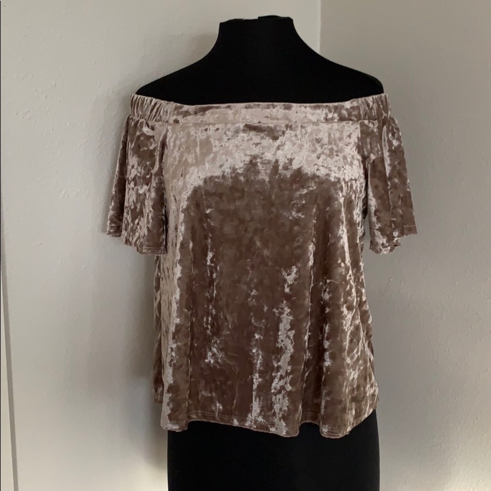 One Clothing LA Champagne/gold Velvet Crop Top